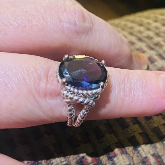 Purple Gemstone Ring set in a braided silver band. Size 7 - Picture 2 of 3